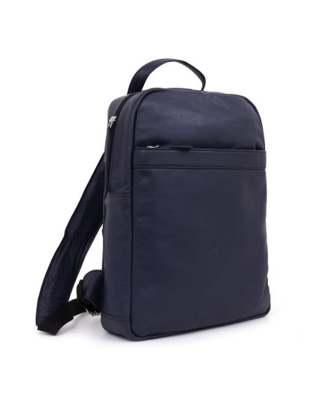 Mochila de piel cosido artesano color azul