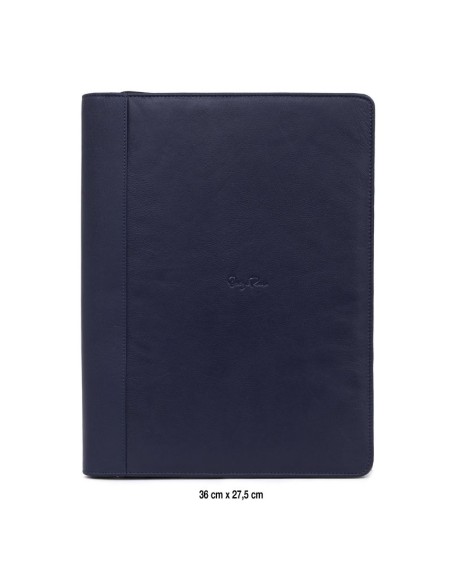 Portafolio Laptop de piel cosido artesano color azul