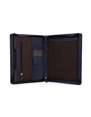 Portafolio Laptop de piel cosido artesano color azul