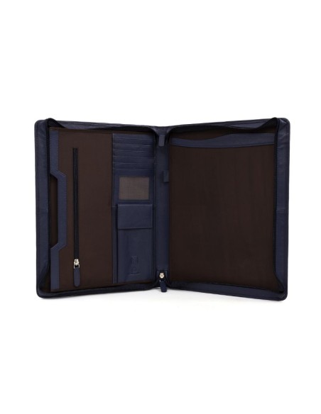 Portafolio Laptop de piel cosido artesano color azul