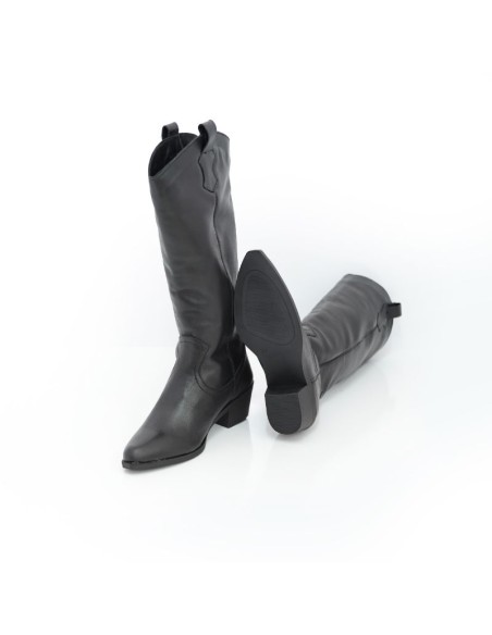 Botas de mujer de piel acabado a mano color negro