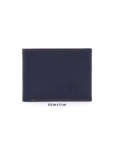 Cartera de piel con costura en contraste color azul