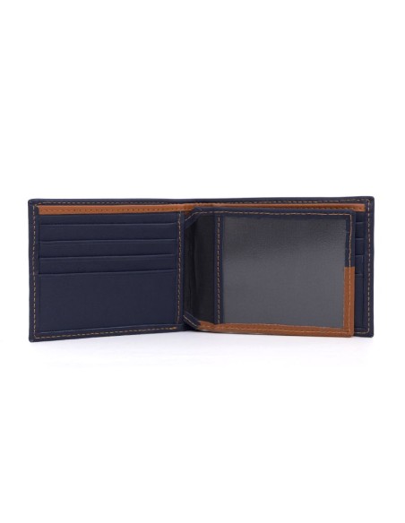 Cartera de piel con costura en contraste color azul
