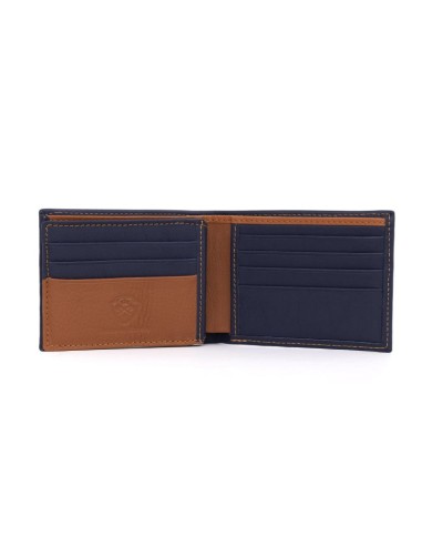 Cartera de piel con costura en contraste color azul