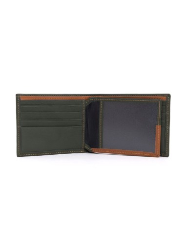 Cartera de piel con costura en contraste color verde