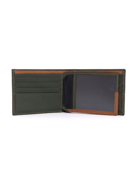 Cartera de piel con costura en contraste color verde