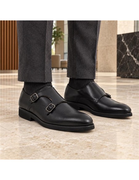 Black leather monkstrap