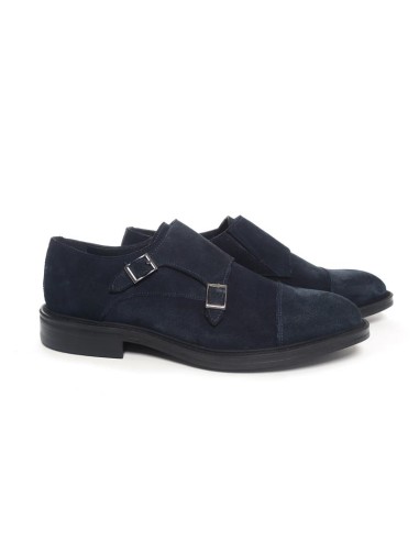 Zapato con hebilla de ante con dos  hebillas color azul