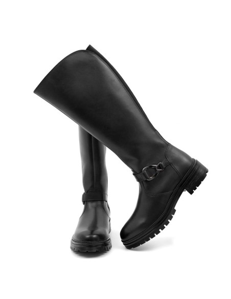 Botas de mujer de piel con aplique metálico color negro