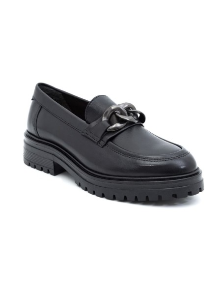 Black leather women's mocassins