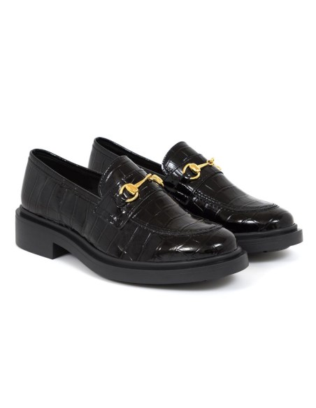 Black leather women's mocassins