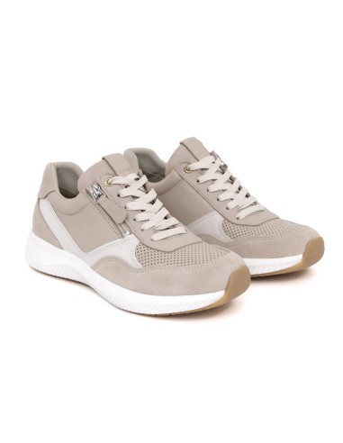 Deportivo de mujer de ante con cremallera color beige