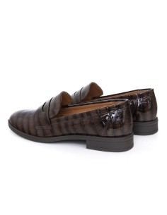 Mocasines de mujer de piel con piel de coco color marrón 2