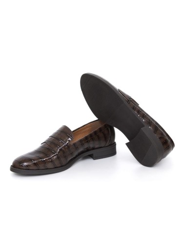 Mocasines de mujer de piel con piel de coco color marrón