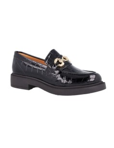 Mocasines de mujer de piel con aplique metálico color negro 2