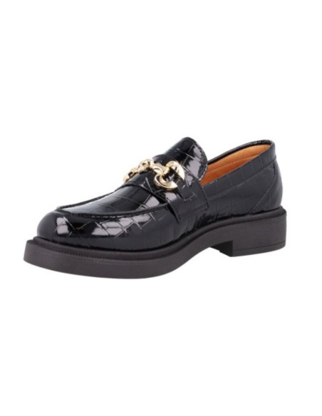 Mocasines de mujer de piel con aplique metálico color negro