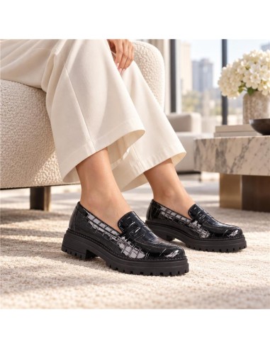 Mocasines de mujer de piel con piel de coco color negro