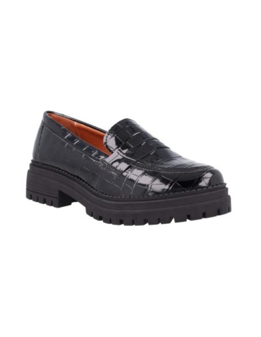 Mocasines de mujer de piel con piel de coco color negro