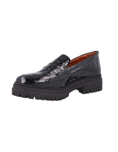Mocasines de mujer de piel con piel de coco color negro