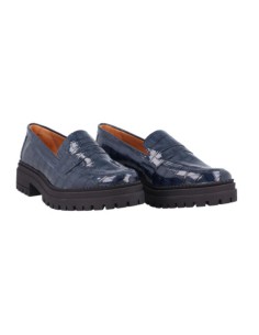 Mocasines de mujer de piel con piel de coco color azul