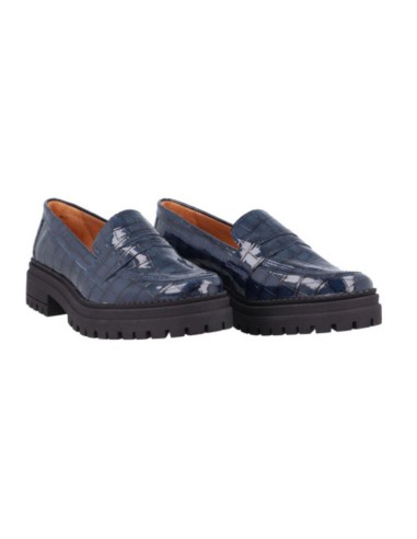 Mocasines de mujer de piel con piel de coco color azul