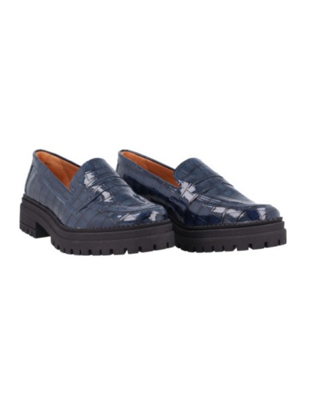 Blue leather women's moccasins