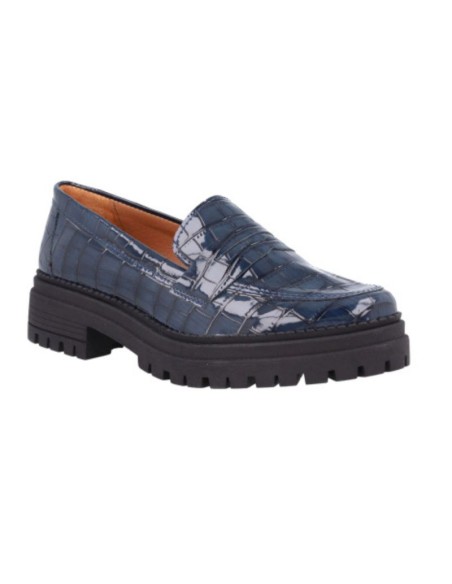 Mocasines de mujer de piel con piel de coco color azul