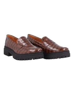 Mocasines de mujer de piel con piel de coco color marrón 2