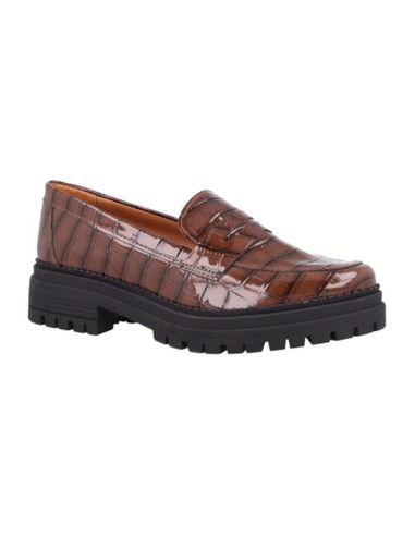 Mocasines de mujer de piel con piel de coco color marrón