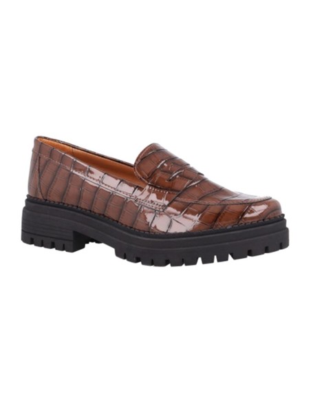 Mocasines de mujer de piel con piel de coco color marrón