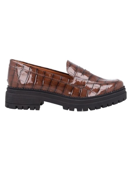 Mocasines de mujer de piel con piel de coco color marrón