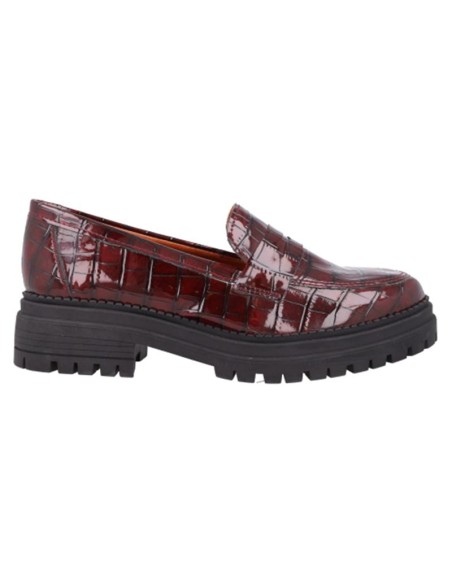 Mocasines de mujer de piel con piel de coco color burdeos