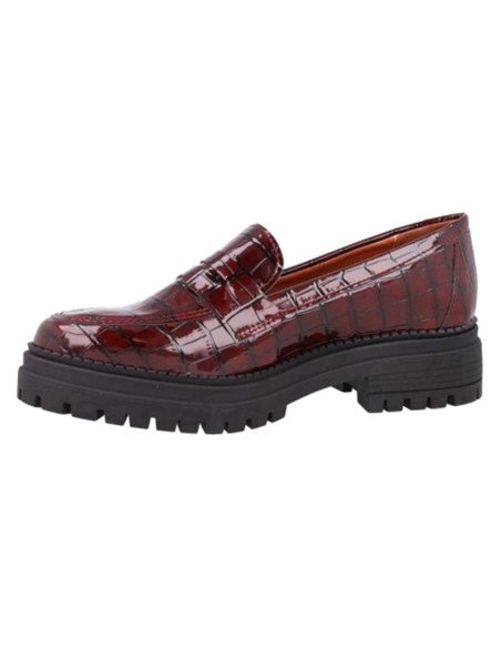 Mocasines de mujer de piel con piel de coco color burdeos