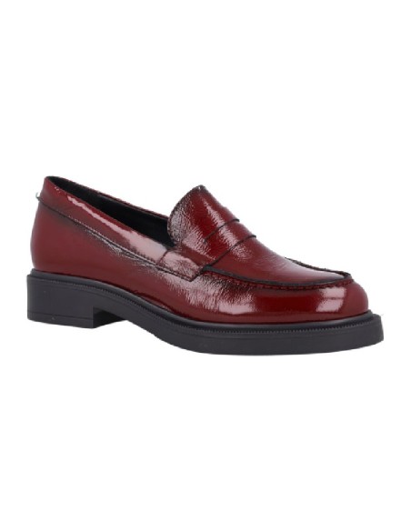 Mocasines de mujer de piel con antifaz color burdeos