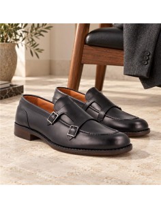 Black leather monkstrap
