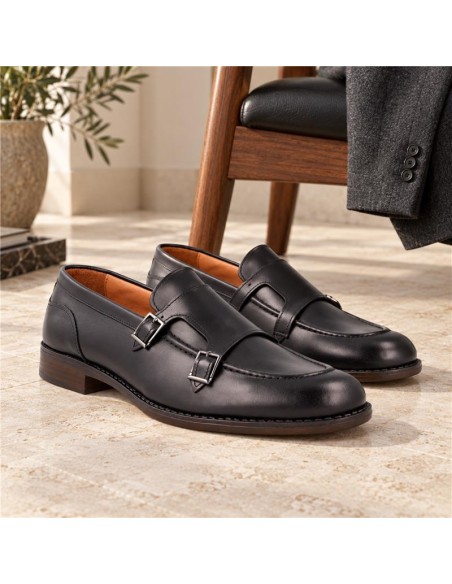 Black leather monkstrap