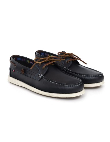 Blue leather boat shoe
