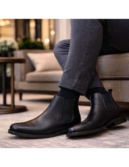 Black leather chelsea boots