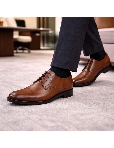 Derby de piel con costura color cuero