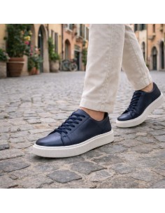 Blue leather sneakers