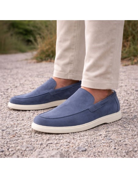 Blue suede moccasin