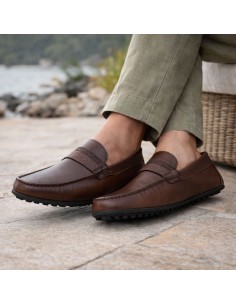 Brown leather moccasin