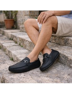 Black leather moccasin