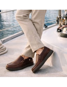 Brown leather boat shoe