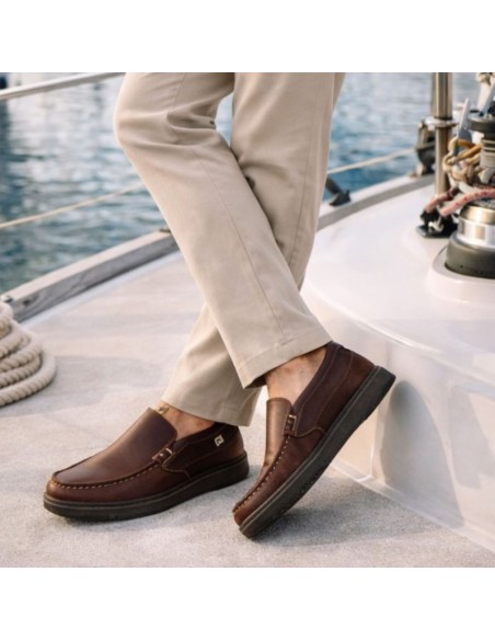Brown leather boat shoe