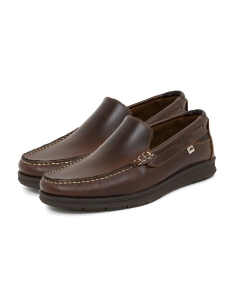 Brown leather boat shoe