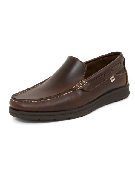 Brown leather boat shoe