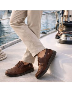 Brown leather boat shoe