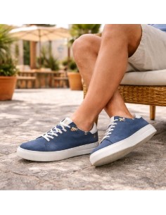 Sneakers de nobuck liso color azul