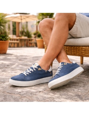 Sneakers de nobuck liso color azul